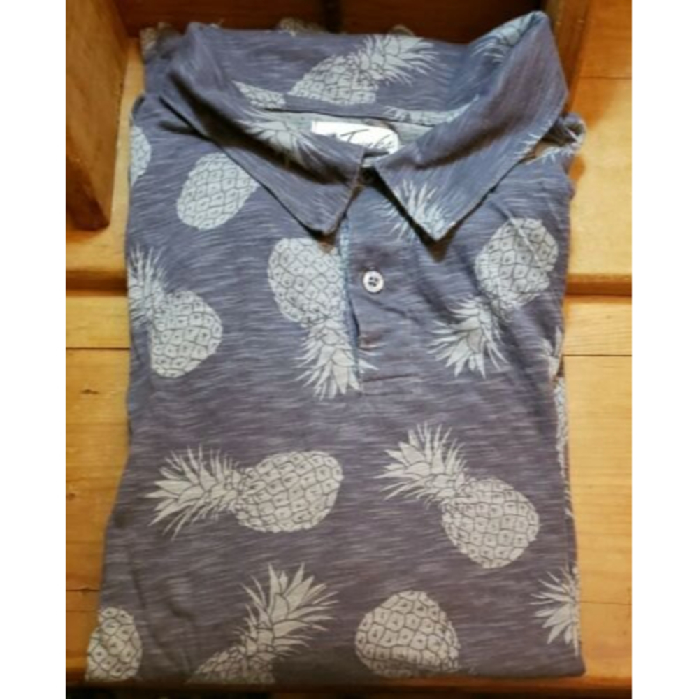 Trunks Surf & Swim Co Mens Gray Pineapple Hawaiian Polo Shirt Size XL